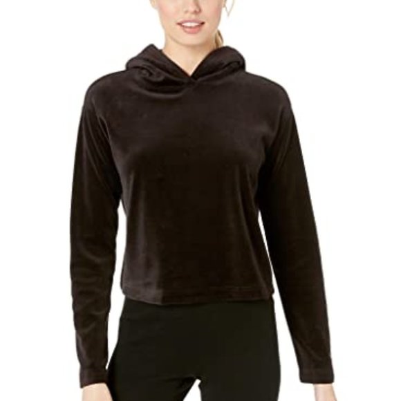 JUICY COUTURE Pullover Hoodie Top in Black Velour Size Medium Long Sleeves New - Picture 1 of 10
